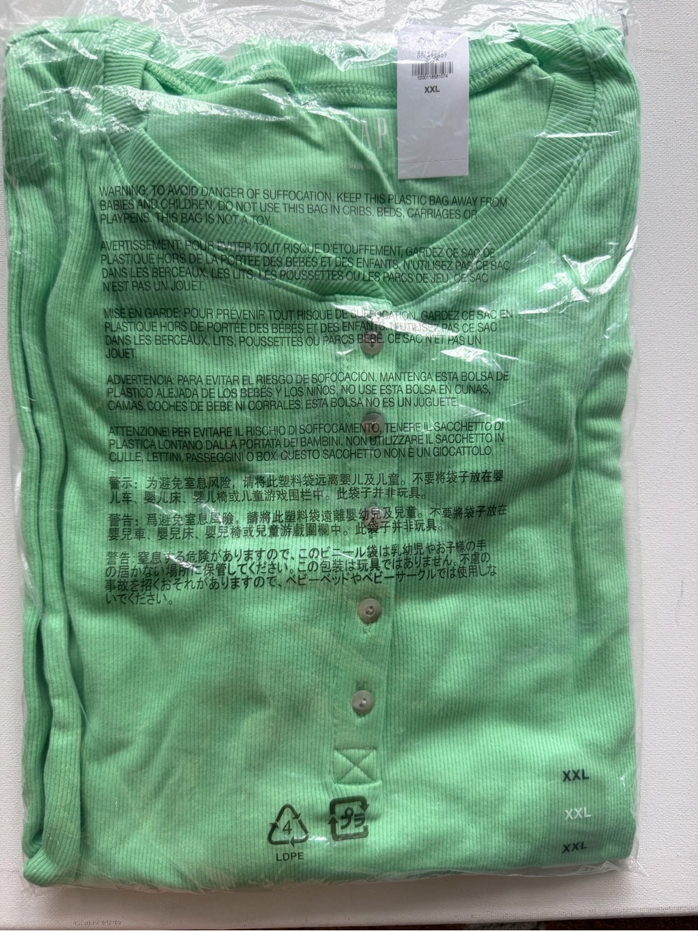 GAP Mint Green Ribbed Henley Top - XXL